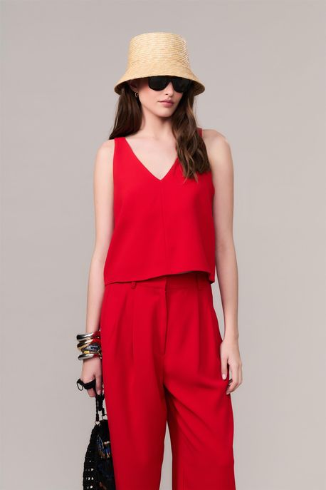 Regata De Crepe Decote v Vermelho Magma - P