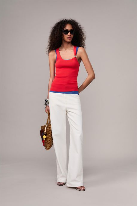 Calça De Sarja Botão Verniz Off White - 38