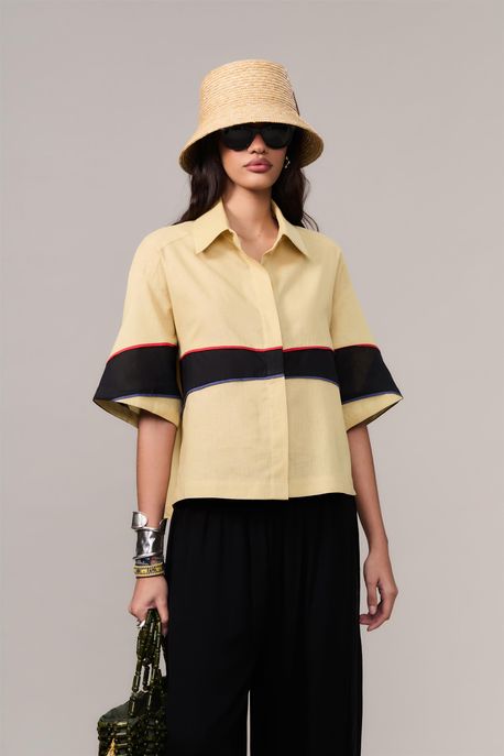 Camisa De Cambraia De Linho Surfing Amarelo Banoffee - 36