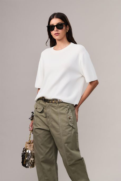 Tshirt Basica De Tricot Off White - G