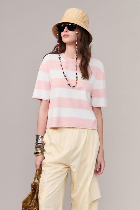 Tshirt De Tricot Listrada Rosa Aurea/Off White - P
