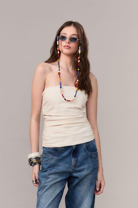 Blusa Sem Alca Drapeada Branco - P