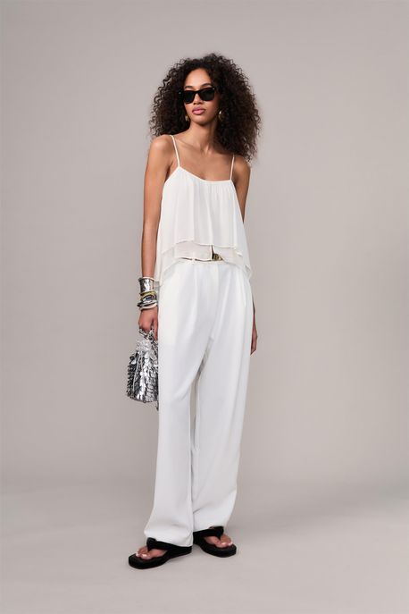 Blusa De Ggt Alça Fina Camadas Off White - 42