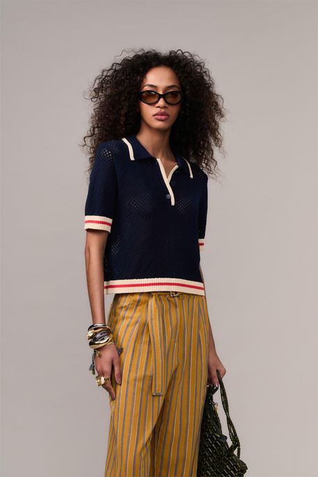 Blusa Polo De Tricot Marinho Indigo - M