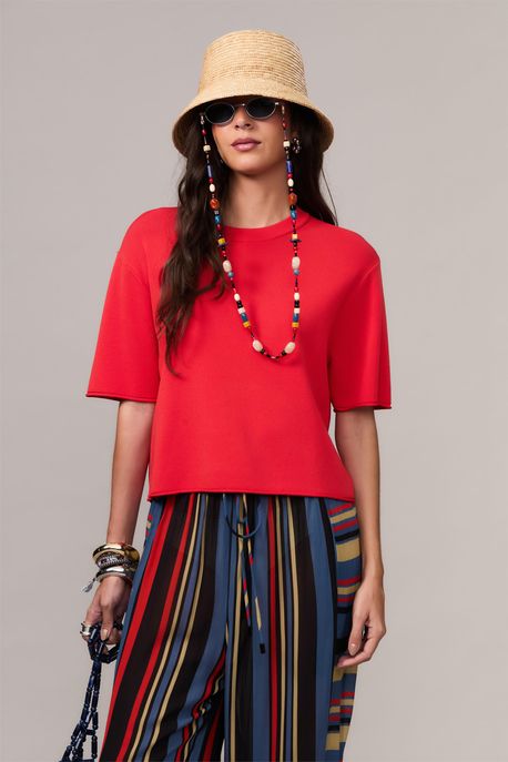 Tshirt Basica De Tricot Vermelho Magma - G