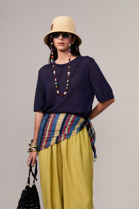 Blusa De Tricot Solida Marinho Indigo - M