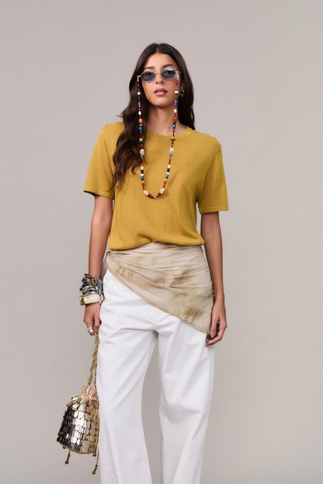 Blusa De Tricot Solida Khaki Areia - P