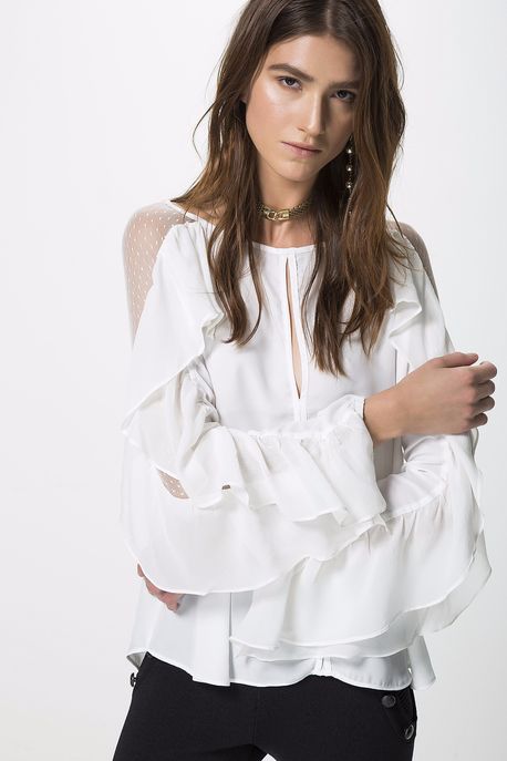 Blusa Seda Mg Jabour Detalhe Ilusion Off White - 44