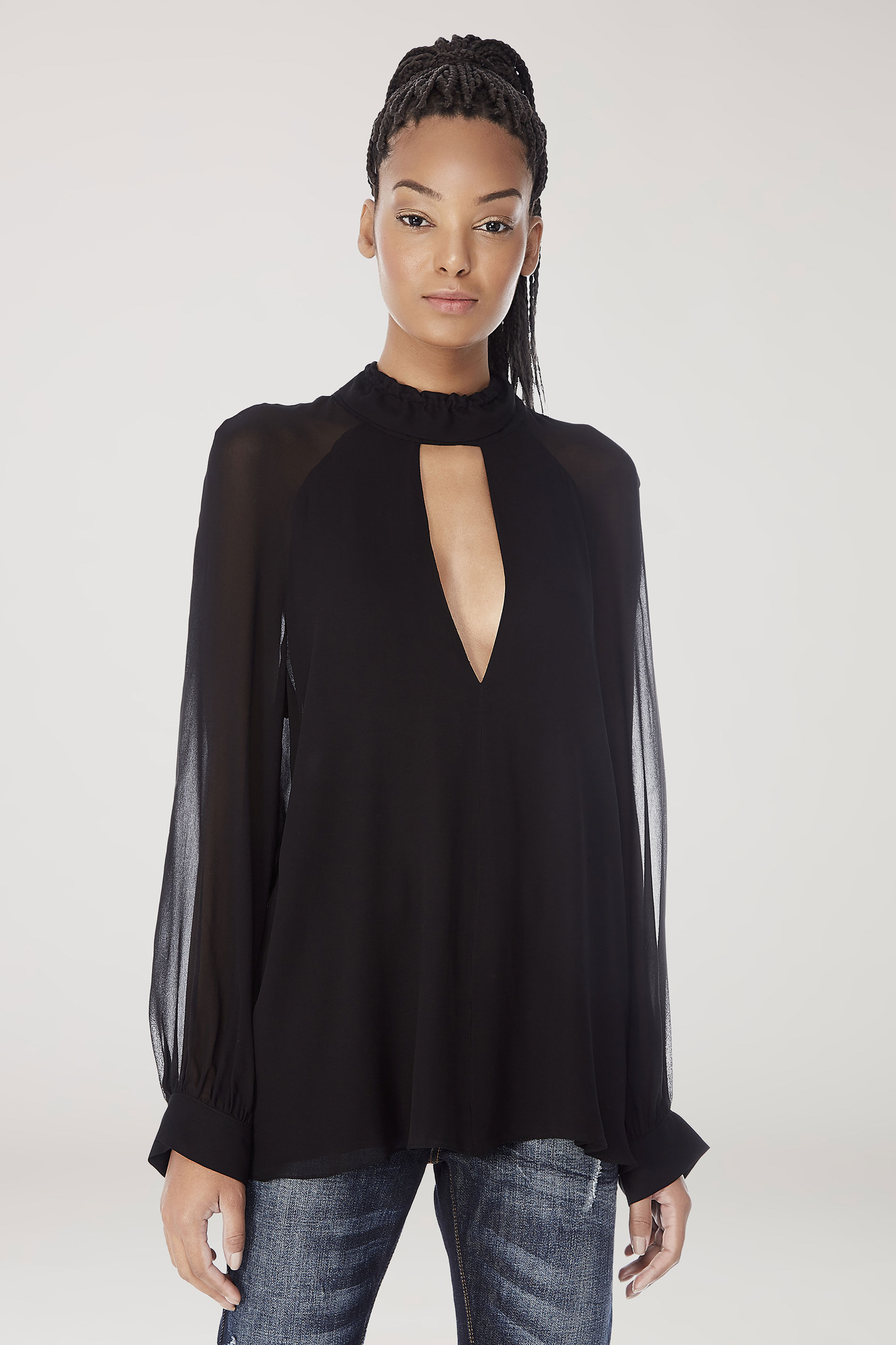 Blusa Manga Longa Preta Decote Costas Animale