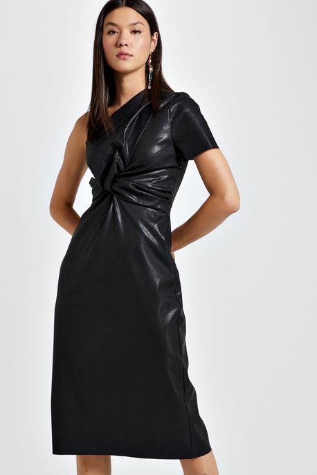 vestido midi couro fake