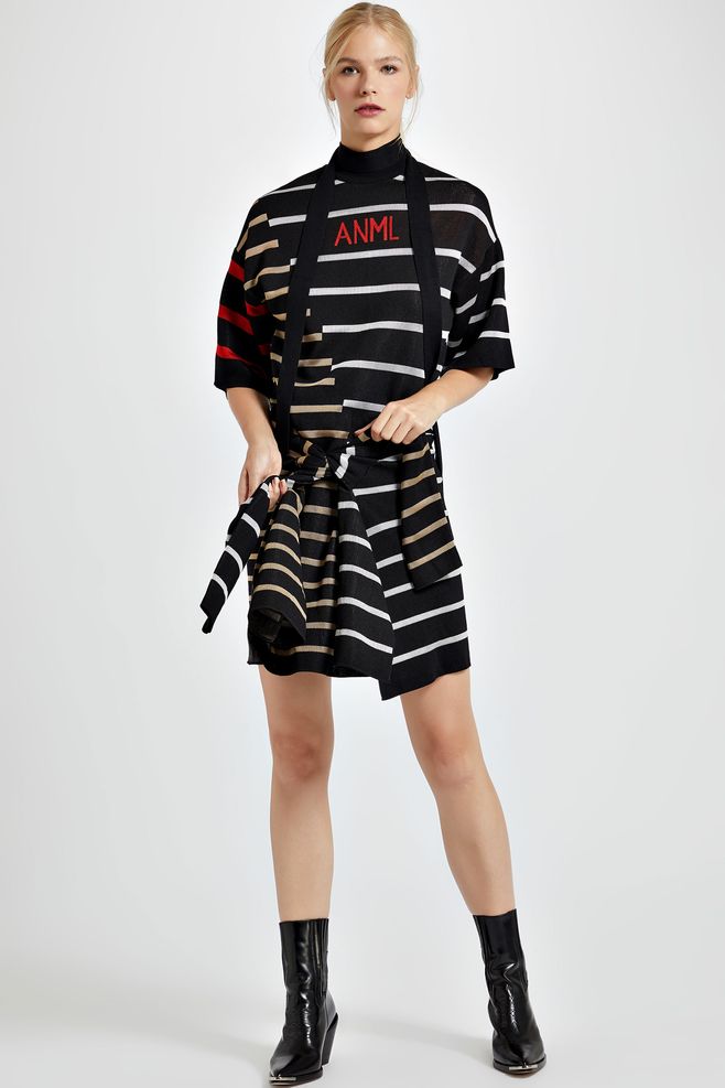 vestido de tricot com bota