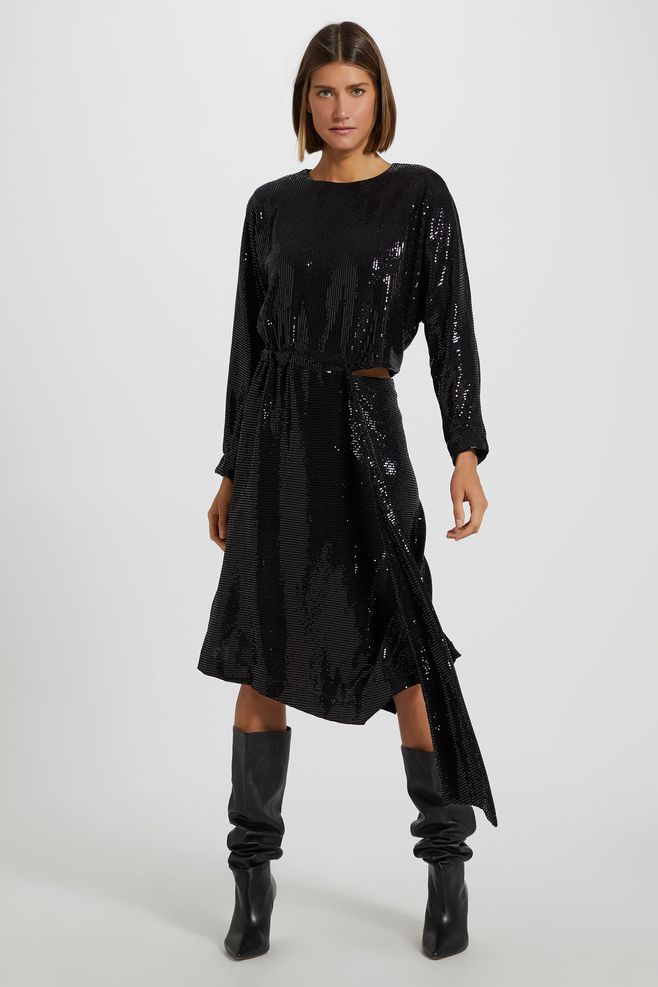 vestido de paete manga longa