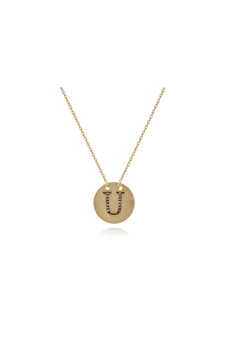 Colar Stampo u Amarelo C/ Diam Chocolate - U