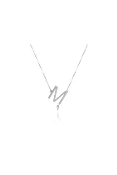 Colar Lettera m Ouro Branco Com Diamante - U