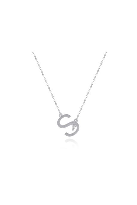 Colar Lettera s Ouro Branco Com Diamante Ttlb - U
